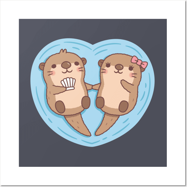 Cute Otters In Love Holding Paws Heart Wall Art by rustydoodle